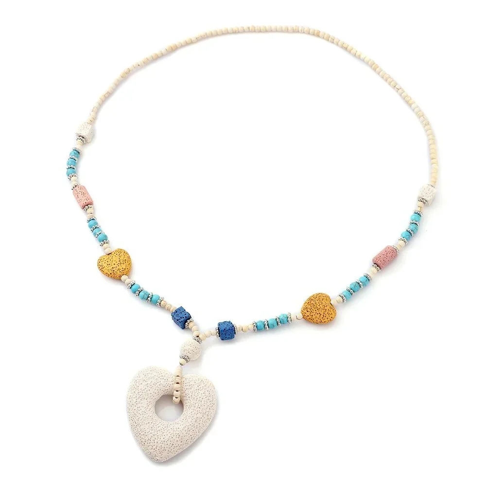 NEW Multi-Color Lava Rock and Howlite Necklace, Heart Lava Rock Charm - Picture 1 of 4